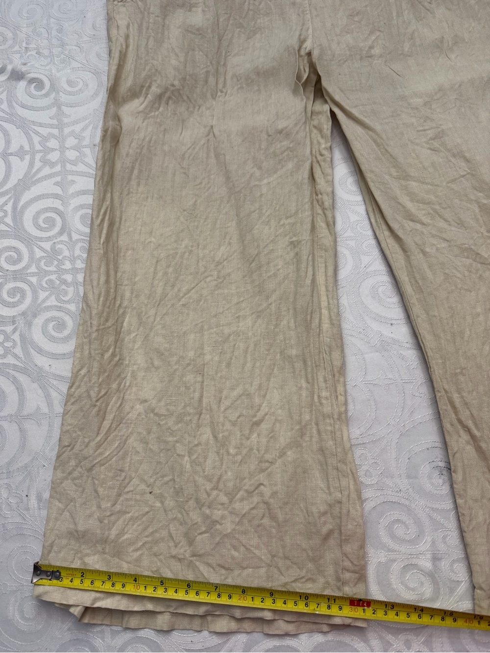 Pistache Italian 100% Linen Wide Leg Cropped Ankle Pants Trousers Woman Large - Picture 9 of 13